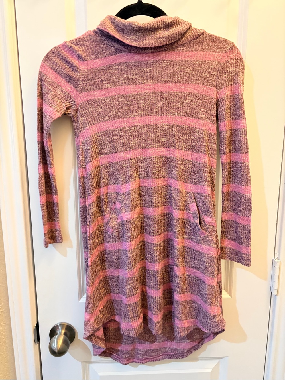 Copper Key Pink and Mauve Striped Knit Dress with Cowl Neck Size Medium